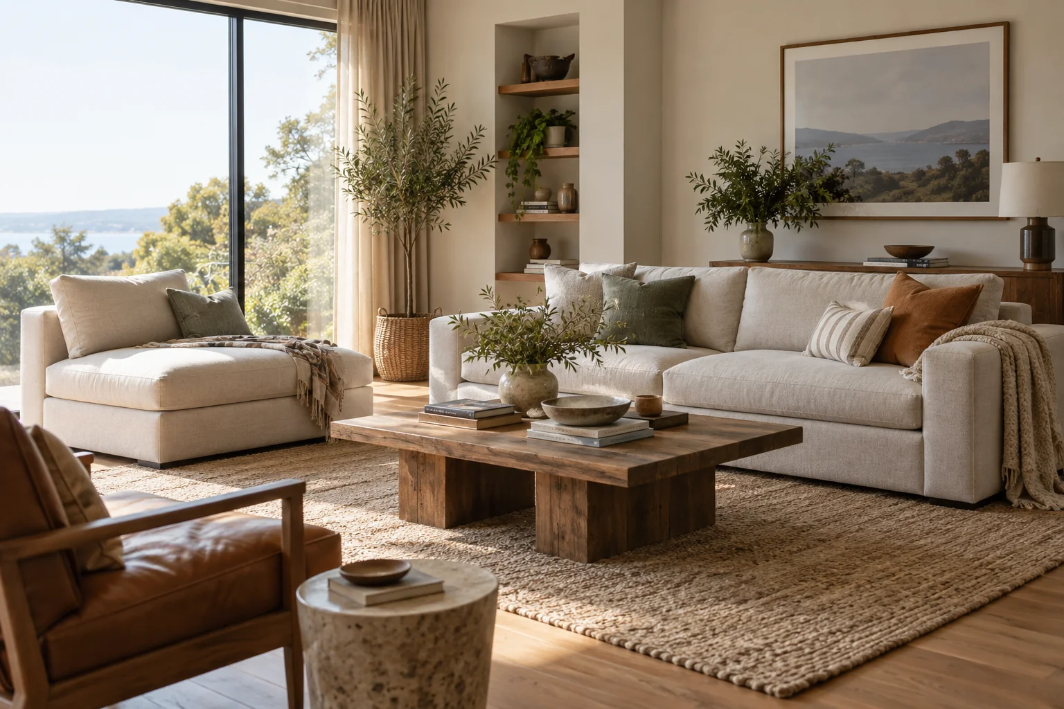 Modular sofa beside a separate chaise section