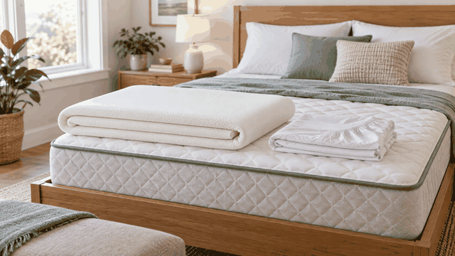 Bed with mattress and mattress topper