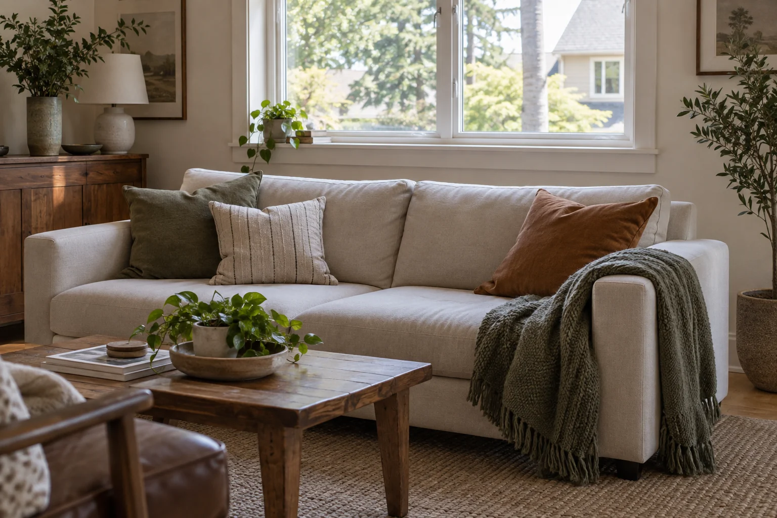 Sofa back below a windowsill with a visible gap