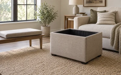 Storage Ottoman Beside a Sofa: Check the Whole Opening Space
