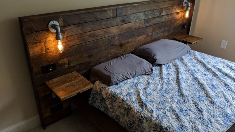 diy headboard with shelves and lights