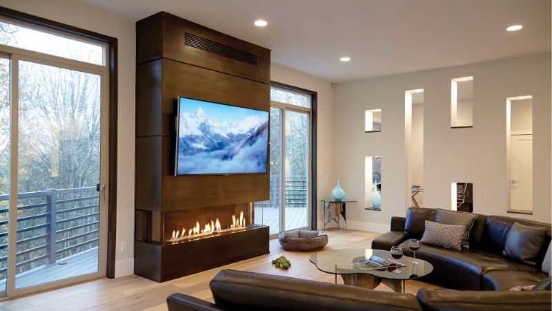 living room layout with fireplace and tv stand