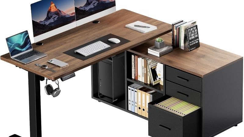 standing desk with drawer bookshelf