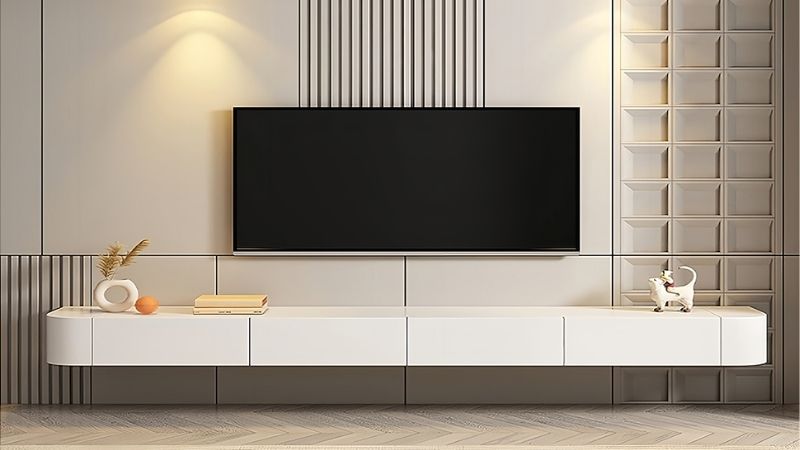 what color media console with gray walls