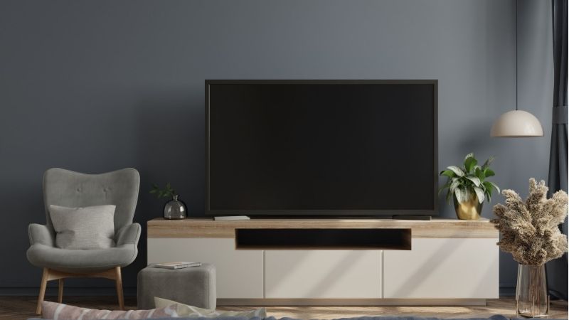 what color tv stand with gray couch