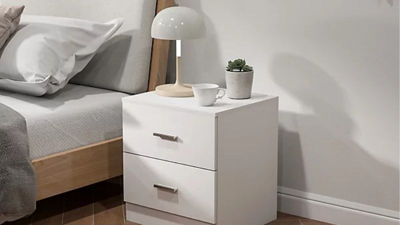 white bedside table